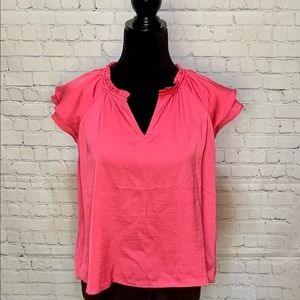 Banana Republic Ladies Medium Petite Hot Pink Fuchsia Flutter Sleeve Blouse Top